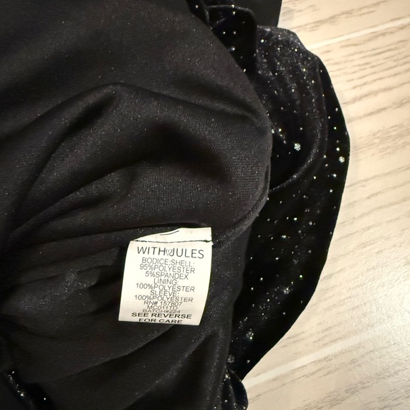 With Jules Girls Black Velvet Party Dress Ruched Puff Sleeve Size Small NEW - Picture 8 of 10